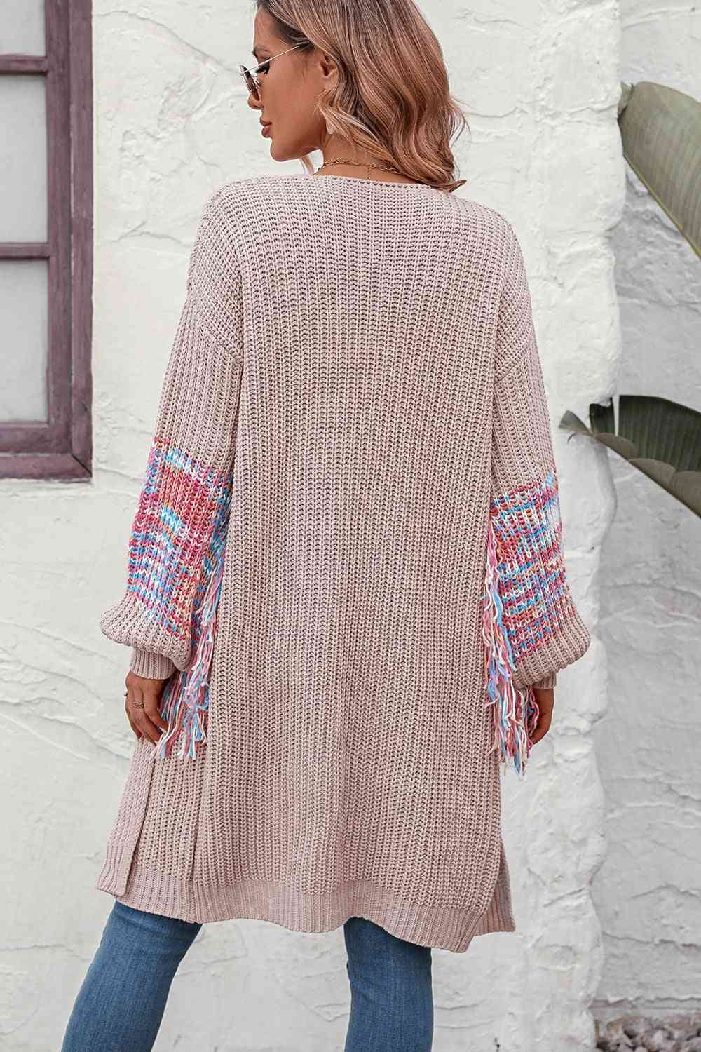 Fringe Sleeve Dropped Shoulder Cardigan - Ladyez