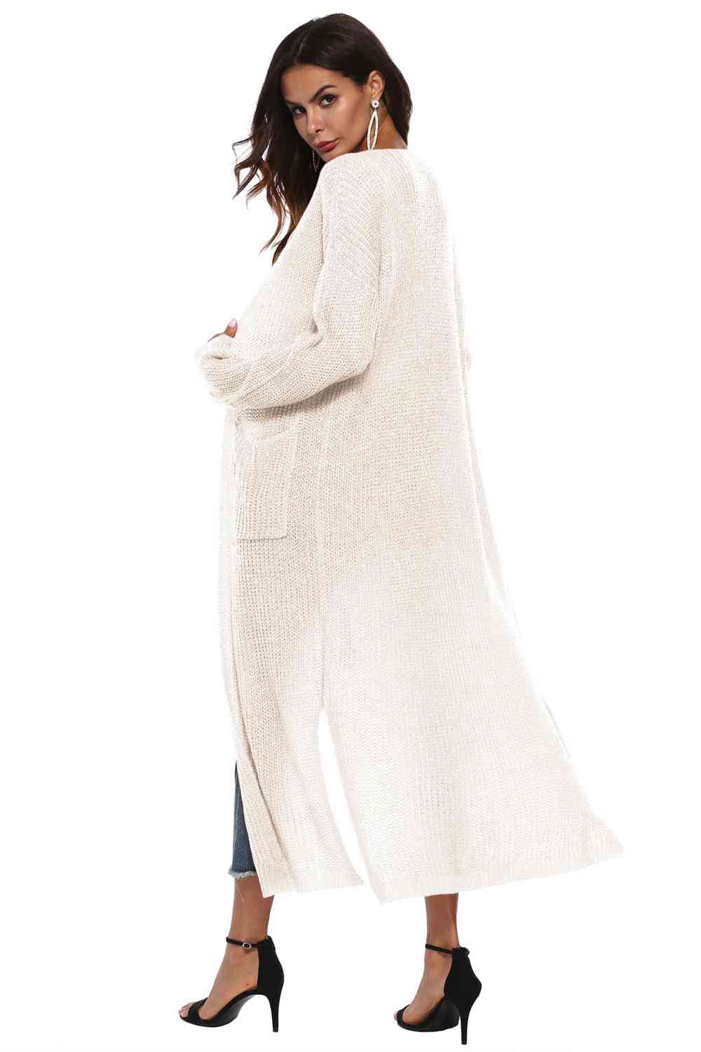 Long Sleeve Open Front Buttoned Cardigan - Ladyez