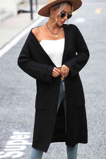 Dropped Shoulder Long Sleeve Cardigan with Pocket - Ladyez