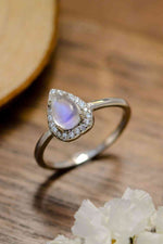 Moonstone Teardrop 925 Sterling Silver Halo Ring - Ladyez