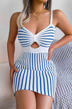 Striped Cutout Spaghetti Strap Knit Dress - Ladyez