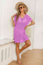 Openwork Side Slit Knit Dress - Ladyez