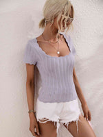 Scalloped Hem Square Neck Knit Top - Ladyez