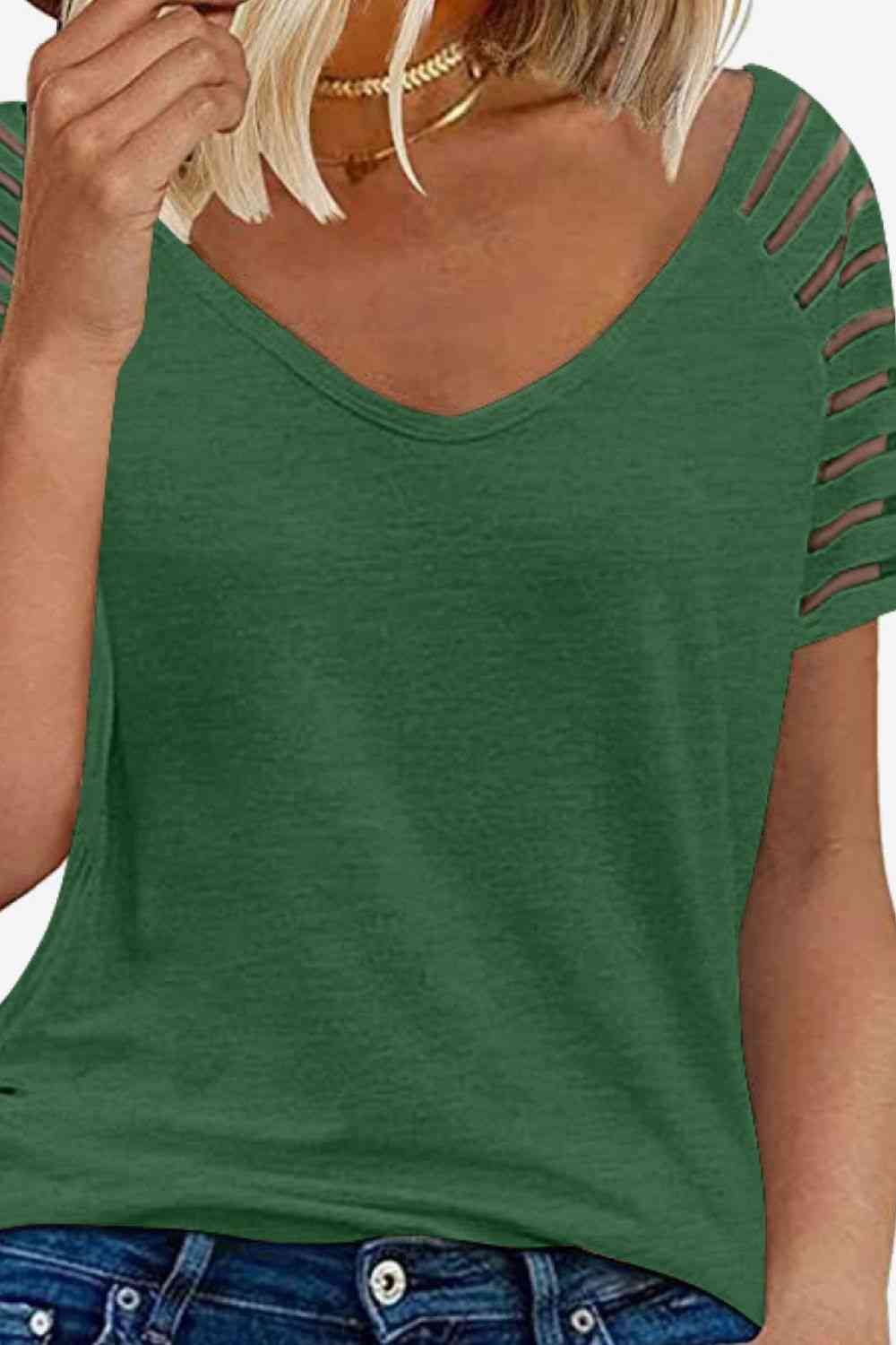 V-Neck Raglan Sleeve Tee - Ladyez