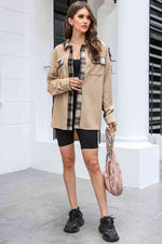 Plaid Button Down Collared Jacket - Ladyez