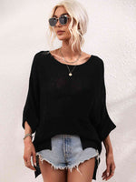 Boat Neck Cuffed Sleeve Slit Tunic Knit Top - Ladyez