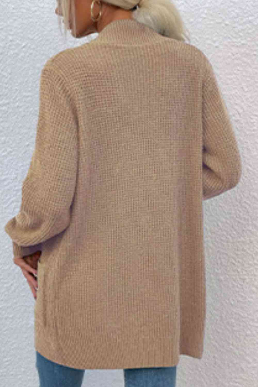 Open Front Rib-Knit Cardigan with Pockets - Ladyez