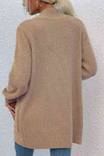 Open Front Rib-Knit Cardigan with Pockets - Ladyez