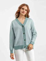 Button Down V-Neck Cardigan - Ladyez