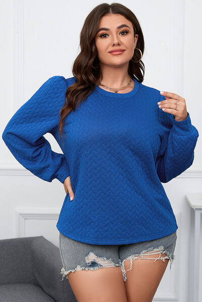 Plus Size Textured Round Neck Long Sleeve Top - Ladyez