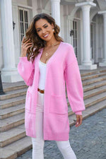 Open Front Dropped Shoulder Cardigan with Pocket - Ladyez