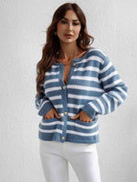 Woven Right Striped Button Front Cardigan - Ladyez