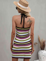 Striped Halter Neck Mini Sweater Dress - Ladyez