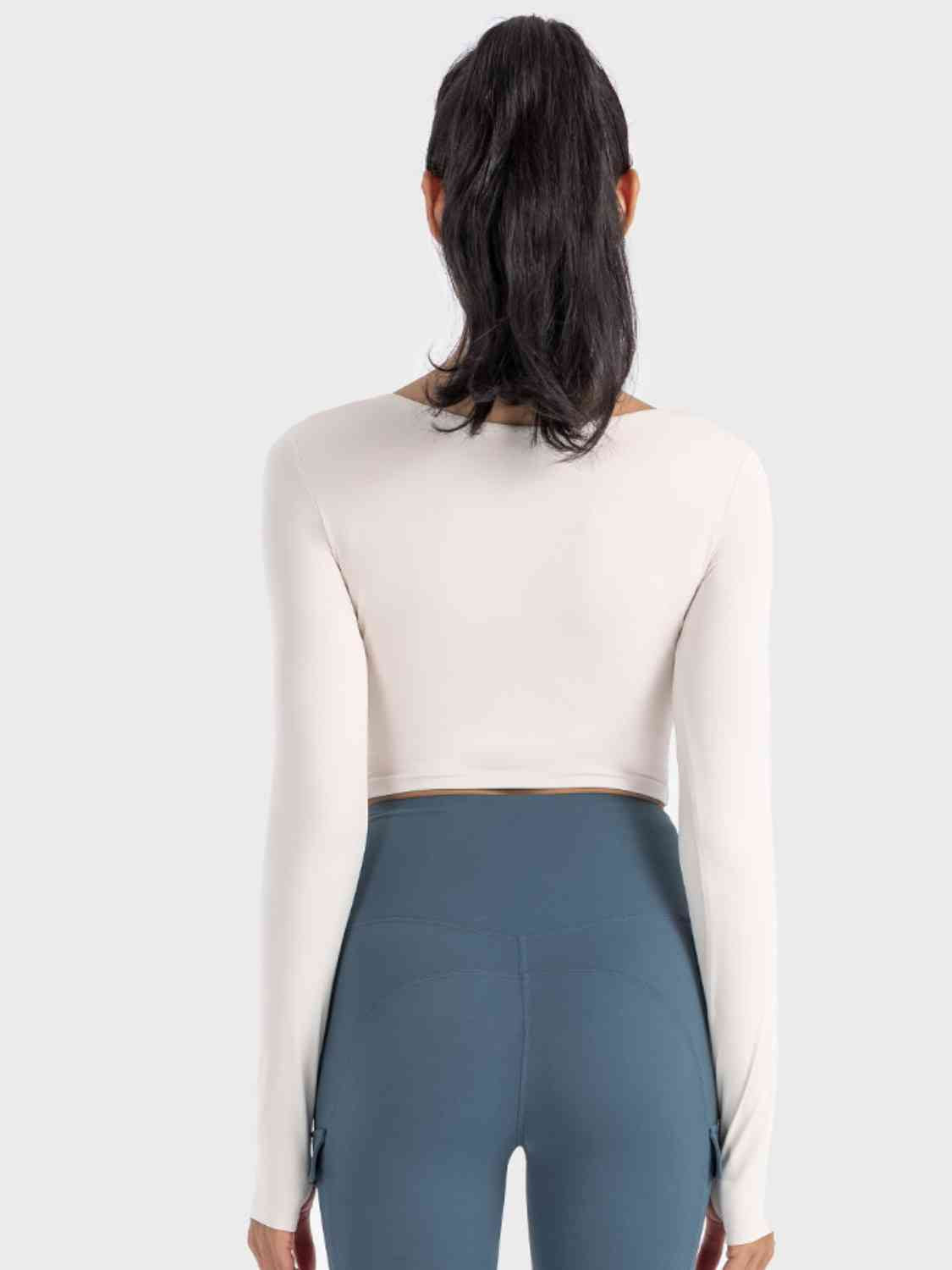 Ruched Cropped Long Sleeve Sports Top - Ladyez