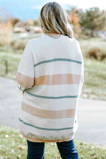 Plus Size Striped Open Front Cardigan - Ladyez