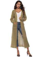 Long Sleeve Open Front Buttoned Cardigan - Ladyez