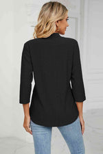 Eyelet Three-Quarter Sleeve Blouse - Ladyez