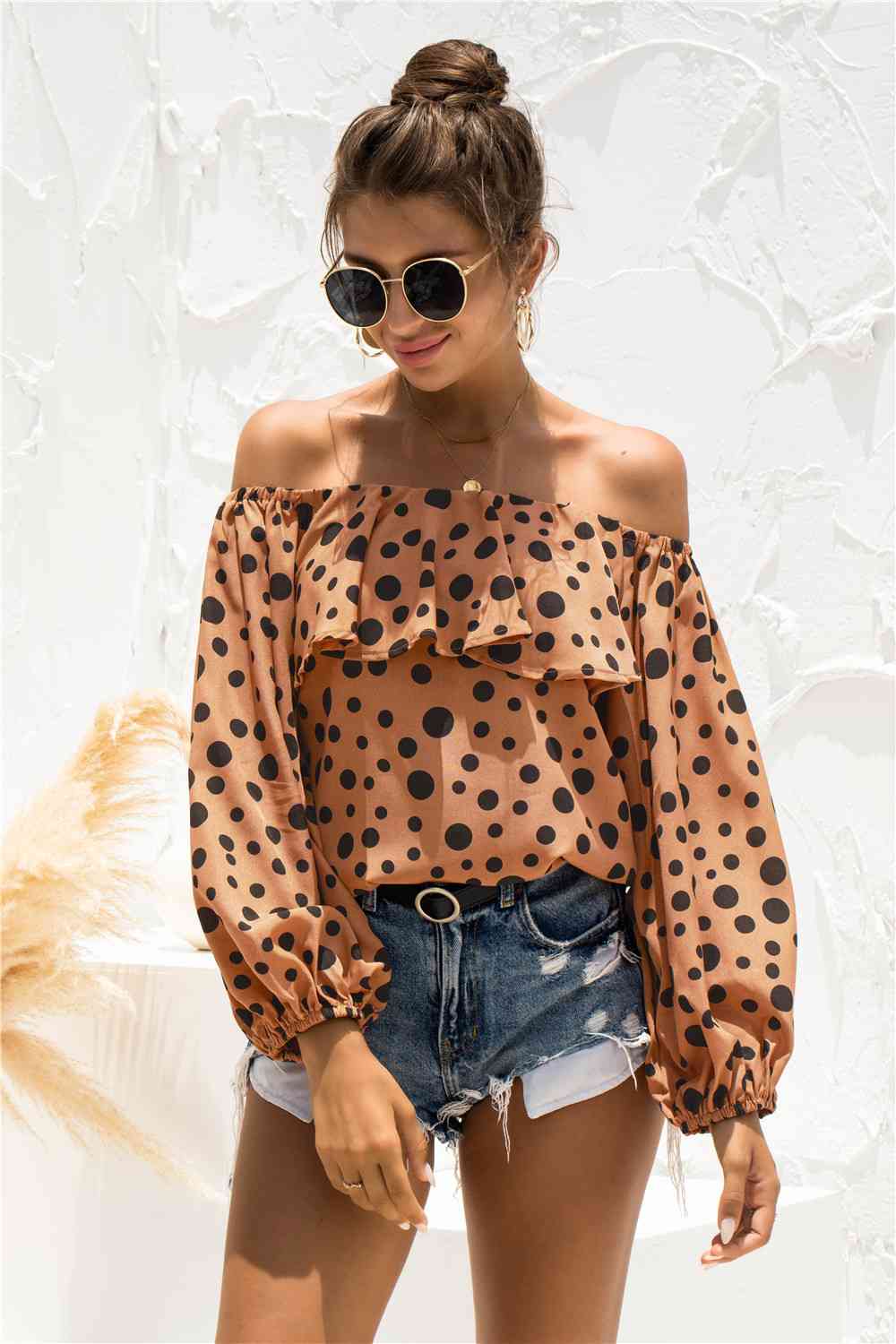 Polka Dot Off-Shoulder Layered Blouse - Ladyez