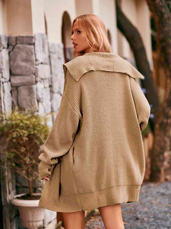 Dropped Shoulder Long Sleeve Cardigan - Ladyez