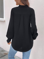 Smocked Notched Long Sleeve Blouse - Ladyez