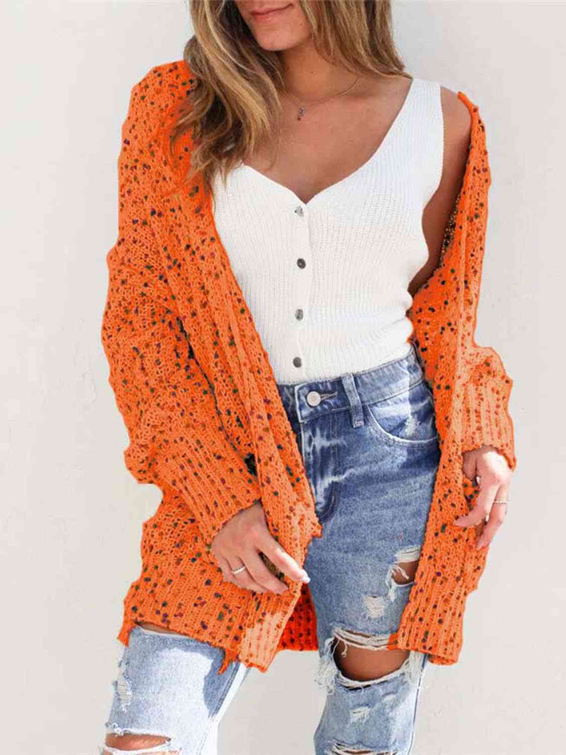 Multicolored Open Front Cardigan - Ladyez
