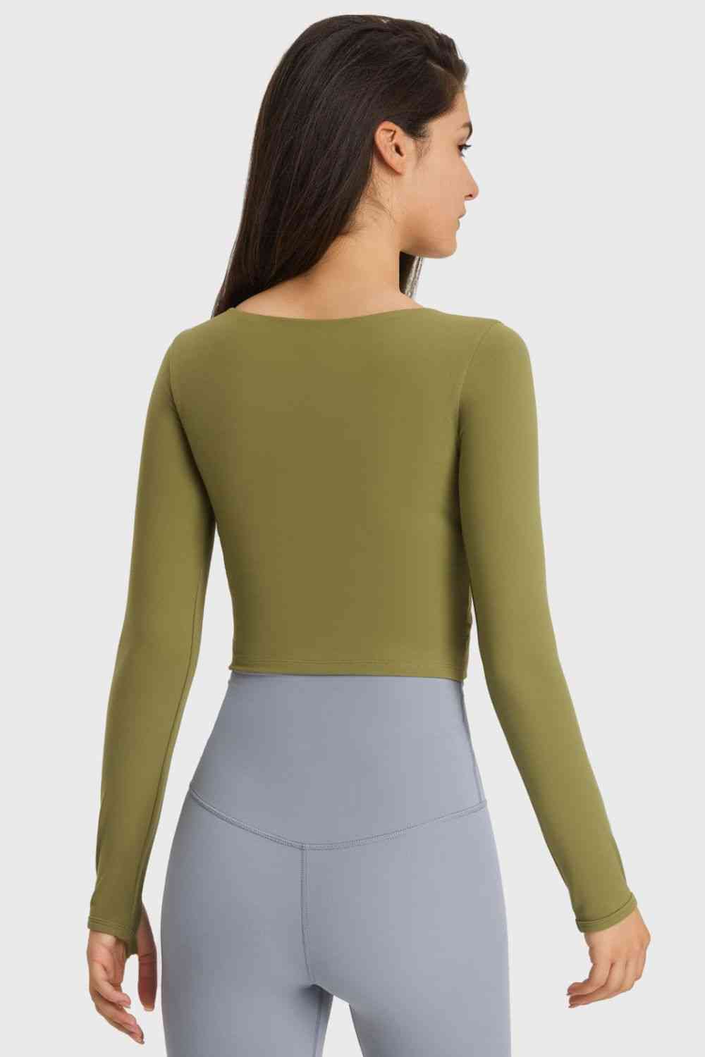 Cutout Long Sleeve Cropped Sports Top - Ladyez