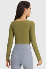 Cutout Long Sleeve Cropped Sports Top - Ladyez