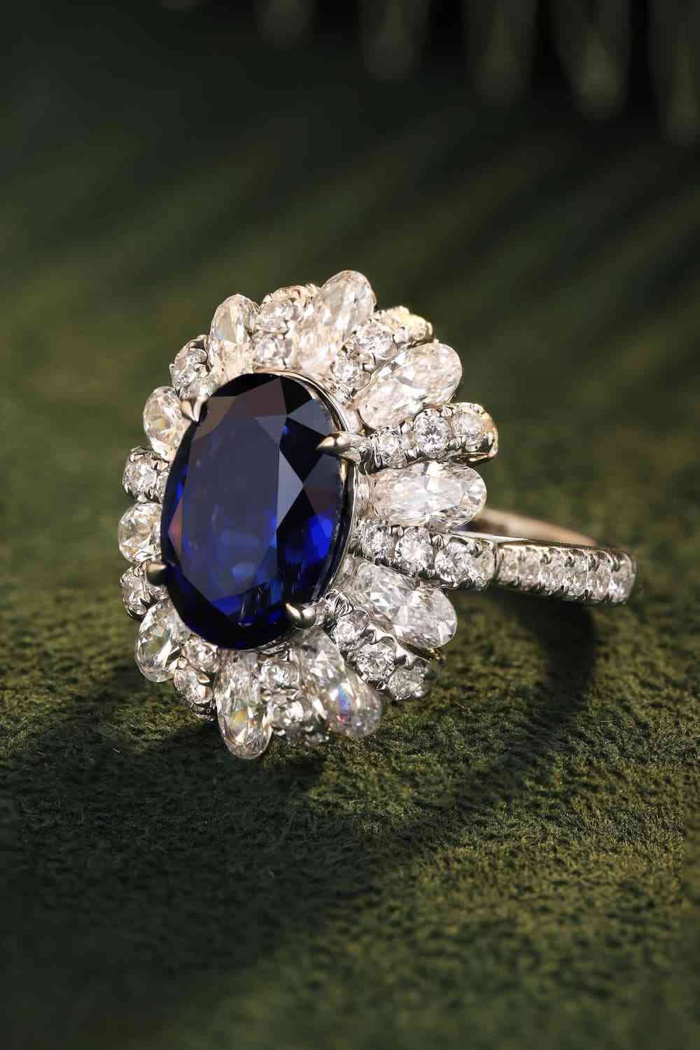 5 Carat Lab-Grown Sapphire Flower Shape Ring - Ladyez