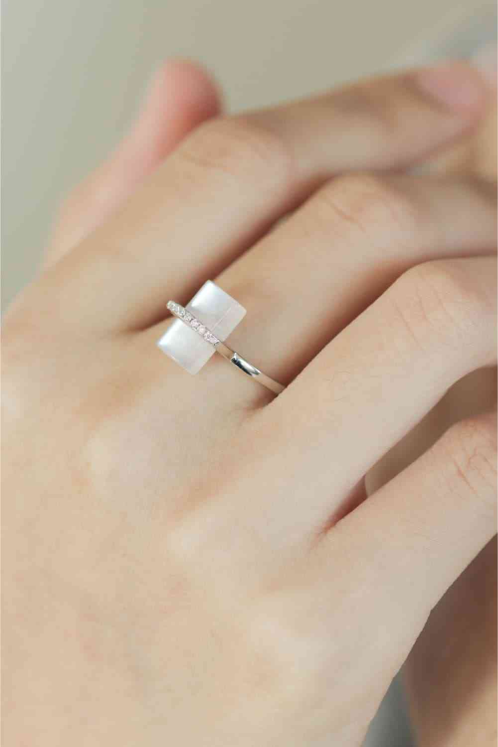 Natural Moonstone Platinum-Plated Ring - Ladyez