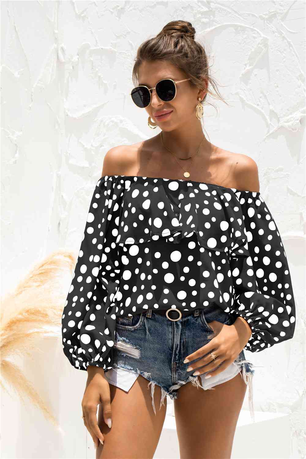 Polka Dot Off-Shoulder Layered Blouse - Ladyez