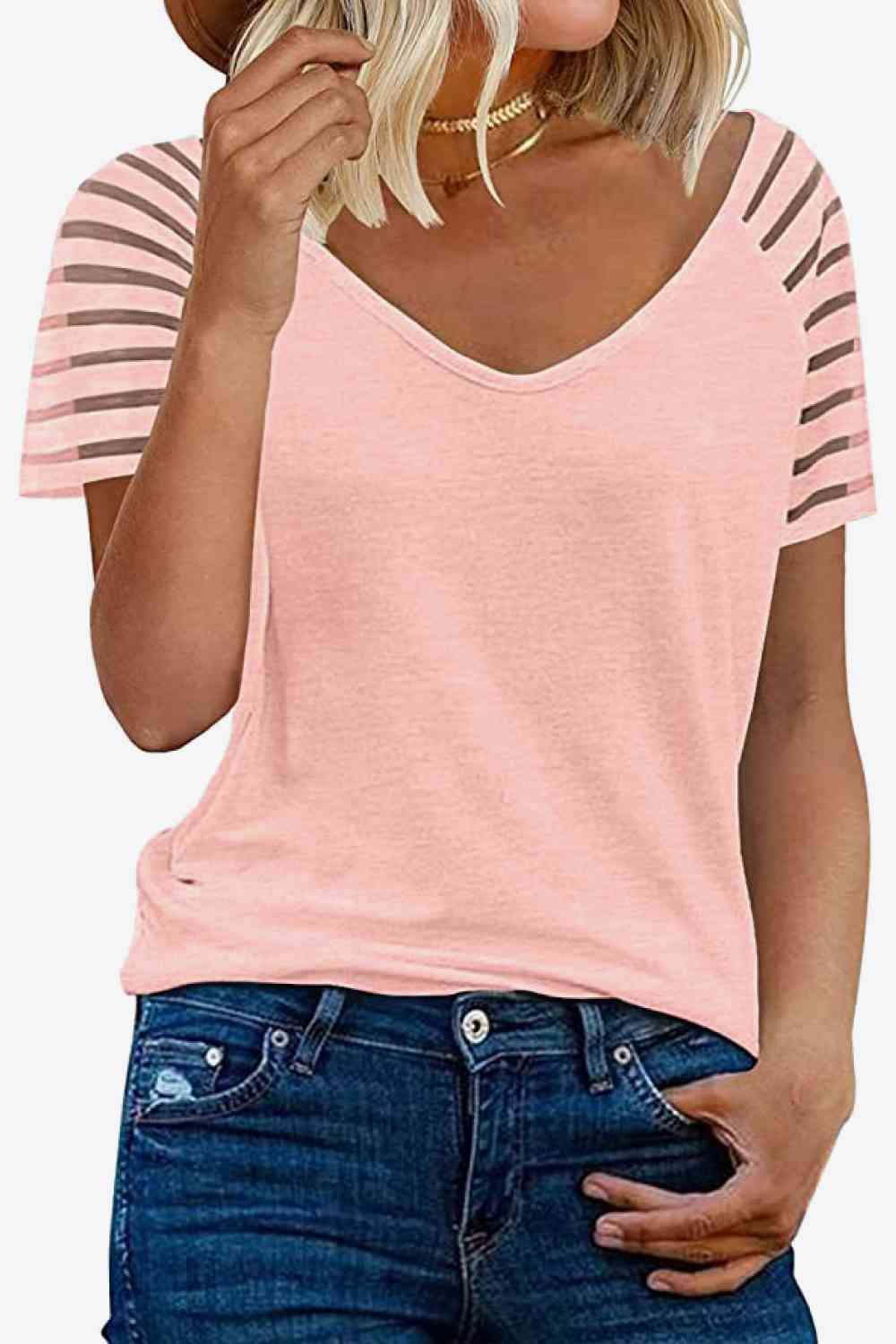 V-Neck Raglan Sleeve Tee - Ladyez