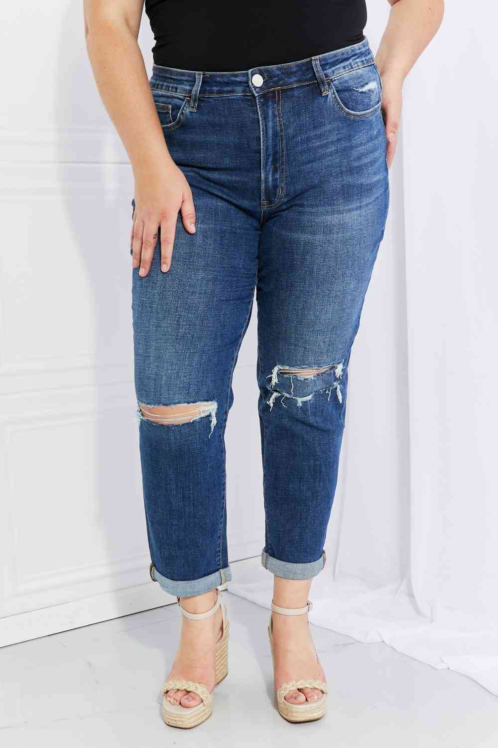 Vervet by Flying Monkey Full Size Distressed Cropped Jeans with Pockets - Ladyez