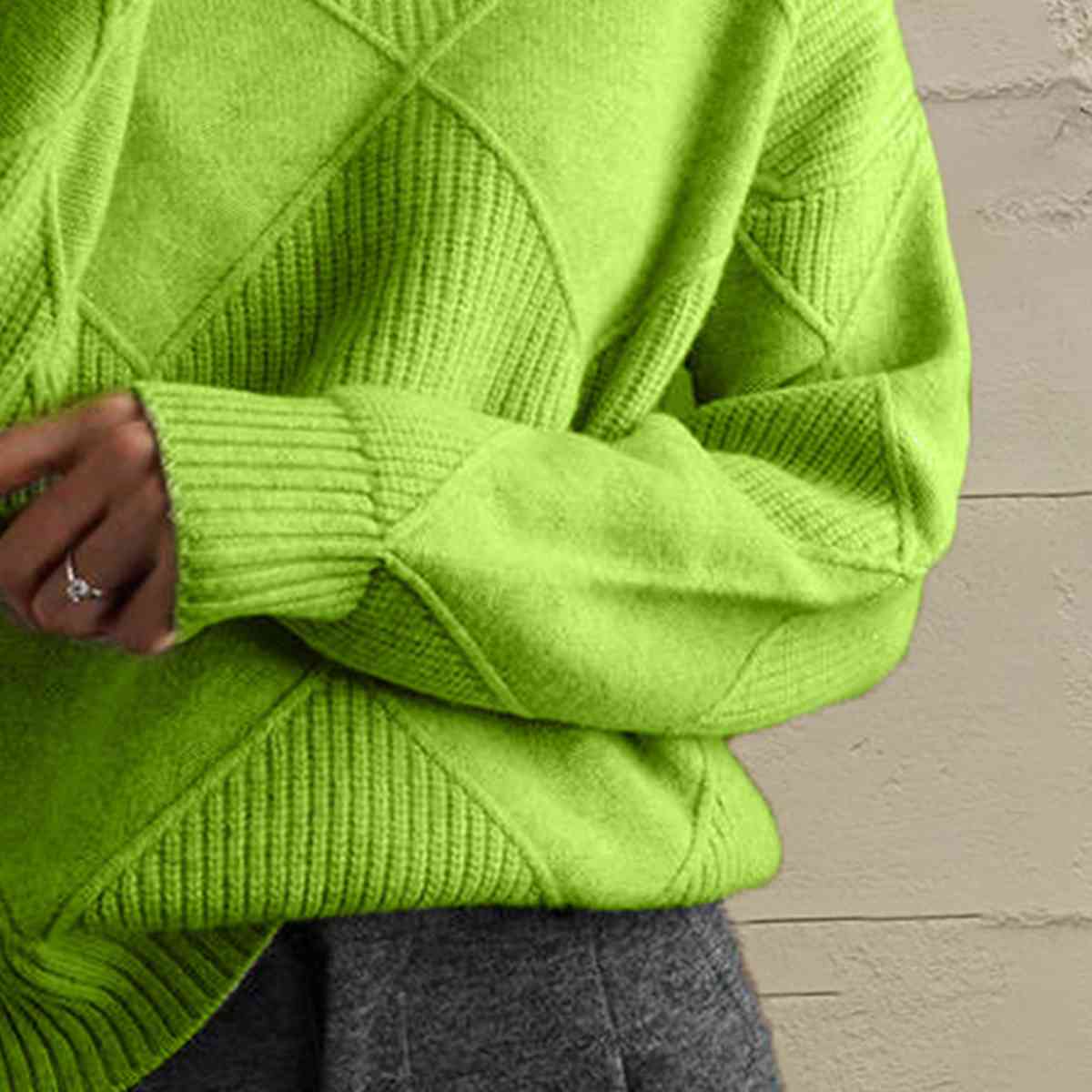 Geometric Turtleneck Long Sleeve Sweater - Ladyez