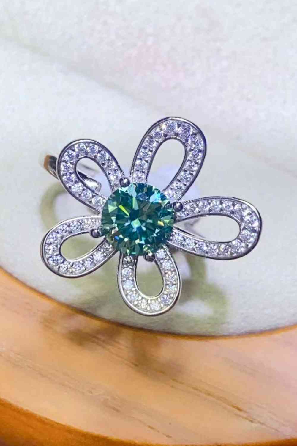 1 Carat Moissanite Flower Shape Open Ring - Ladyez