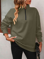Zip-Up Dropped Shoulder Sweatshirt - Ladyez