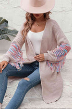 Fringe Sleeve Dropped Shoulder Cardigan - Ladyez
