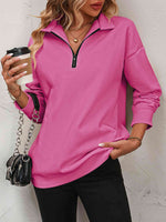 Zip-Up Dropped Shoulder Sweatshirt - Ladyez