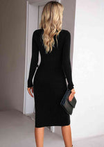 Rib-Knit Slit Sweater Dress - Ladyez