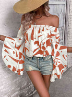 Printed Off-Shoulder Bell Sleeve Blouse - Ladyez