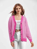 Button Down V-Neck Cardigan - Ladyez
