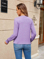 Pleated Notched Neck Flounce Sleeve Blouse - Ladyez
