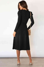 Round Neck Long Sleeve Tie Waist Sweater Dress - Ladyez