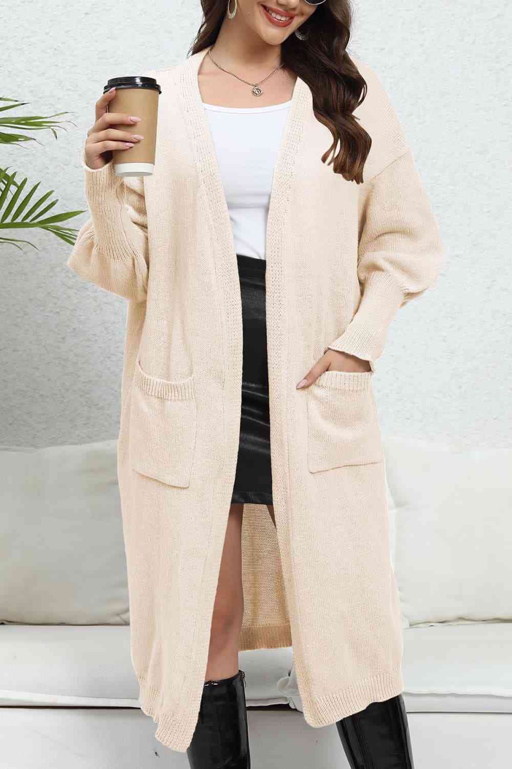 Open Front Dropped Shoulder Cardigan - Ladyez