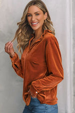 Notched Frill Detail Long Sleeve Blouse - Ladyez