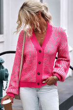 Woven Right Waffle-Knit Drop Shoulder Button-Down Cardigan - Ladyez