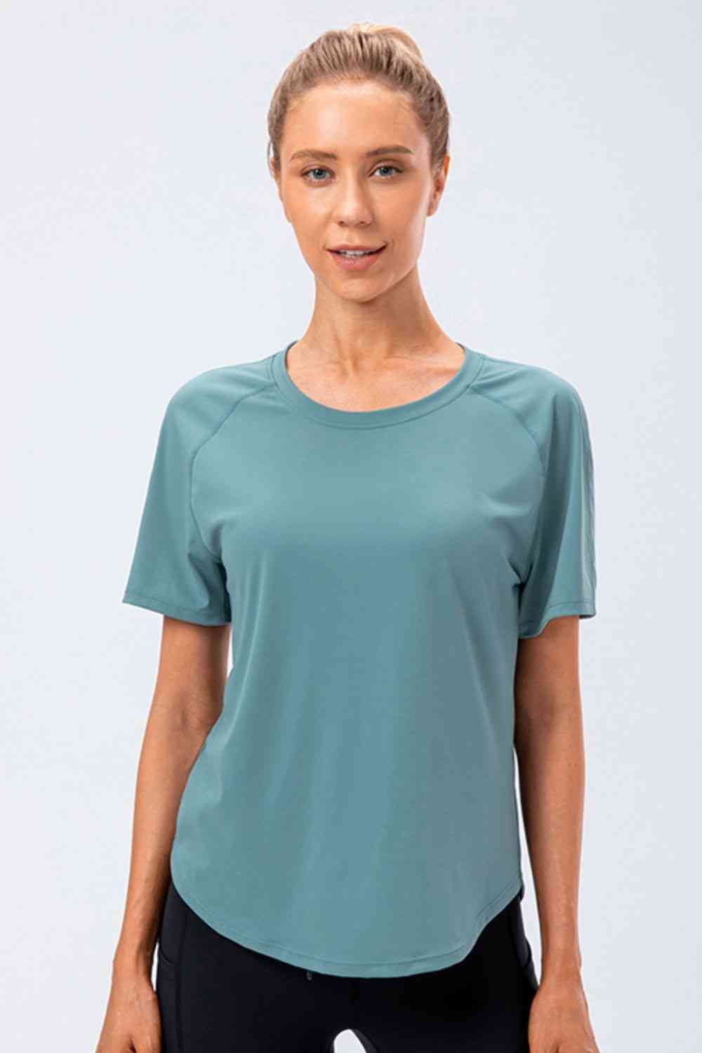 Round Neck Raglan Sleeve Active Tee - Ladyez