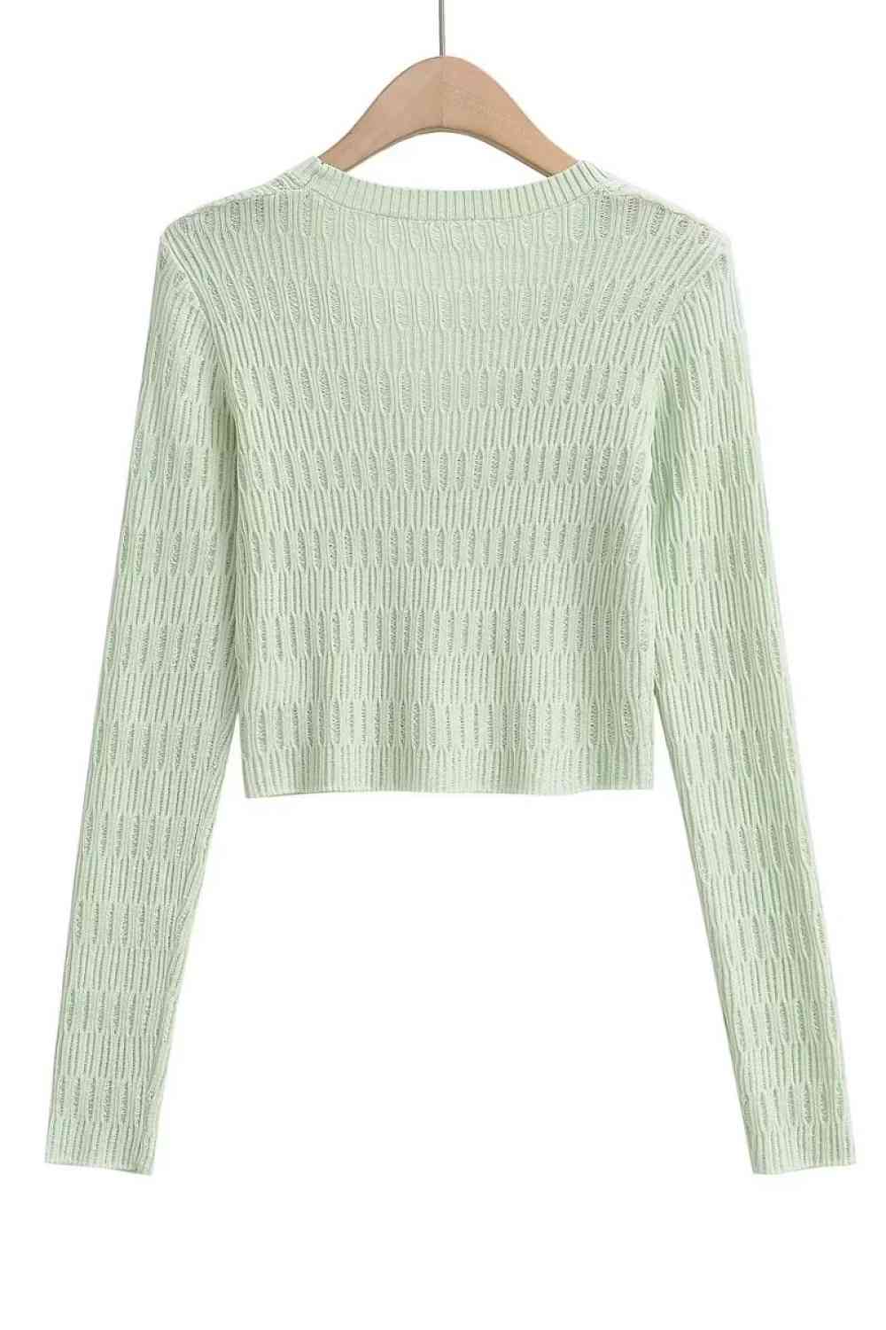 Button Down Long Sleeve Cropped Cardigan - Ladyez