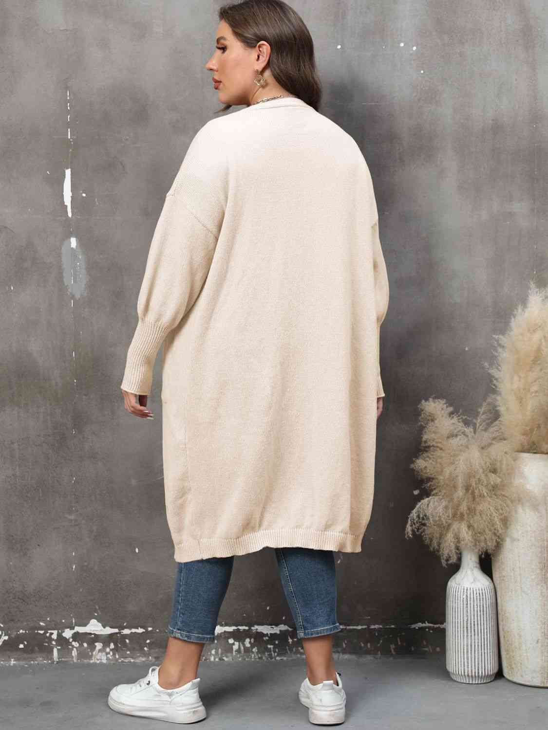 Plus Size Long Sleeve Pocketed Cardigan - Ladyez