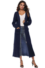 Long Sleeve Open Front Buttoned Cardigan - Ladyez