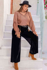 Plus Size Tie Neck Flounce Sleeve Blouse - Ladyez